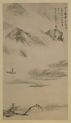 Flusslandschaft im Regen, Provinz Anhui, China, Qing-Dynastie, 1687